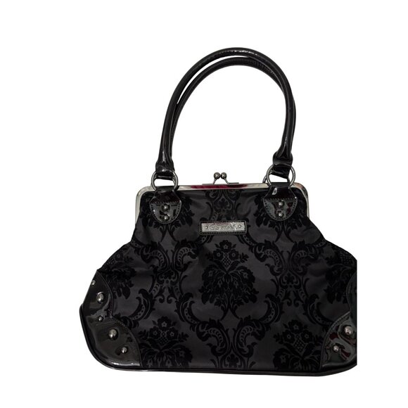 Elegant GG Rose Black Damask Handbag With Satin Lining & Kiss Lock Closure - Picture 3 of 3